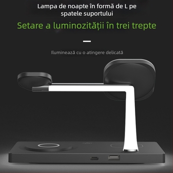 Dock de încărcare wireless 7-in-1 pentru ceas de birou cu lampă de noapte, încărcător magnetic Qi, încărcare rapidă 15W/35W