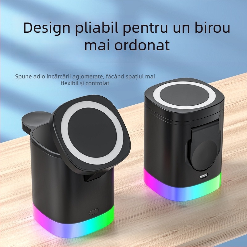 Încărcător wireless magnetic 3 în 1, pliabil pentru birou cu MagSafe, max. 15W, USB-C