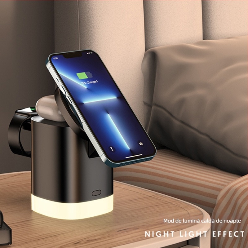 Încărcător wireless magnetic 3 în 1, pliabil pentru birou cu MagSafe, max. 15W, USB-C