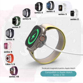 Încărcător wireless pentru Apple Watch cu încărcare magnetică, S10, protocol PD, 0.5A, 2.5W, cablu împletit