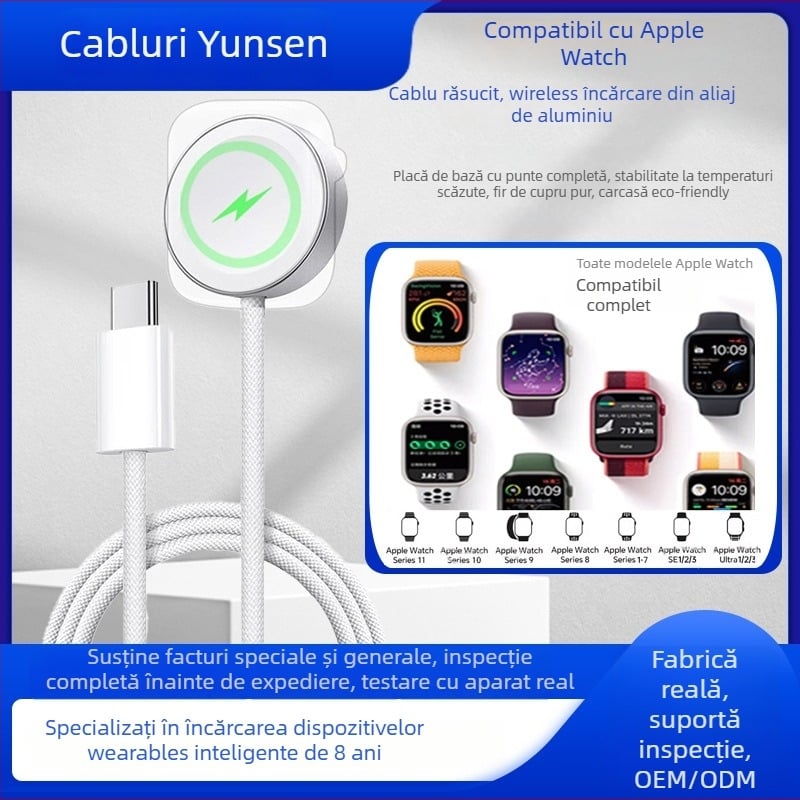 Încărcător wireless pentru Apple Watch cu încărcare magnetică, S10, protocol PD, 0.5A, 2.5W, cablu împletit