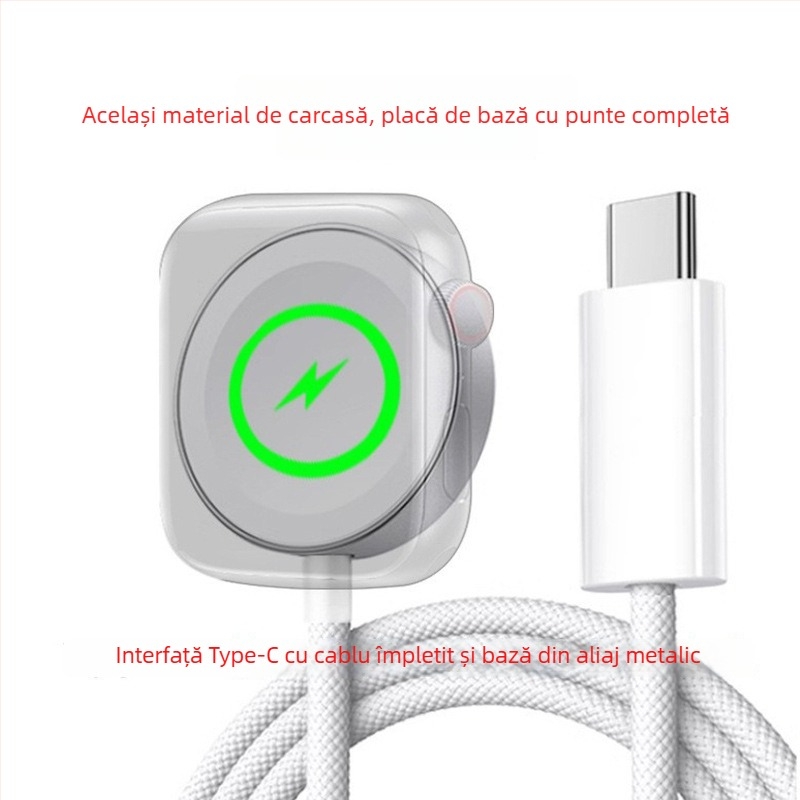 Încărcător wireless pentru Apple Watch cu încărcare magnetică, S10, protocol PD, 0.5A, 2.5W, cablu împletit
