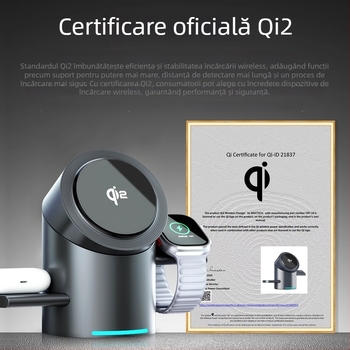 Qi2 certificat MagSafe 3 în 1 încărcător wireless cu suport rotativ de birou, PD încărcare rapidă