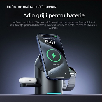 Qi2 certificat MagSafe 3 în 1 încărcător wireless cu suport rotativ de birou, PD încărcare rapidă