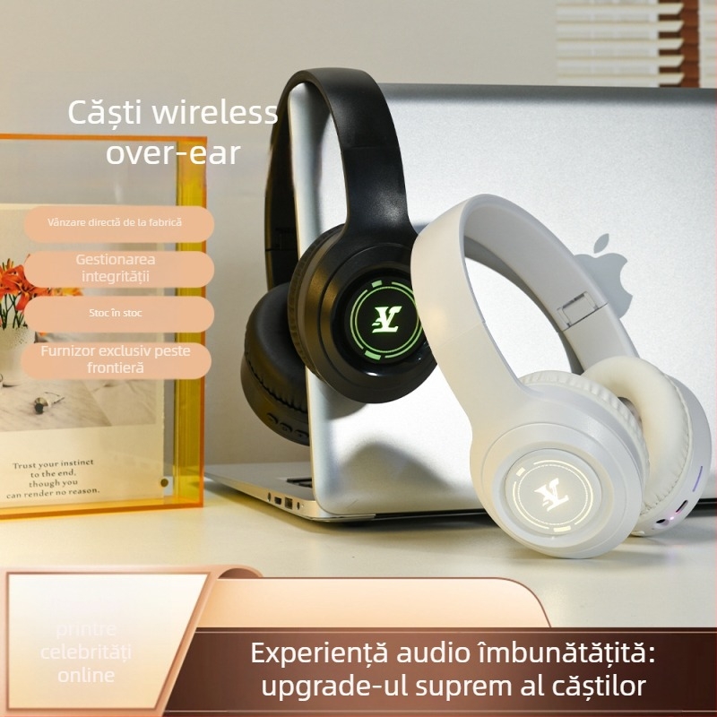 M9 Cască Bluetooth Over-Ear pentru gaming cu microfon, fără fir, Bluetooth 5.2, autonomie 4-8 h, impedanță 360 Ω, sensibilitate 108 dB