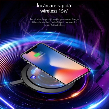 Neutral Încărcător wireless de birou 15W – disc circular, QC3.0, curent de ieșire 2A