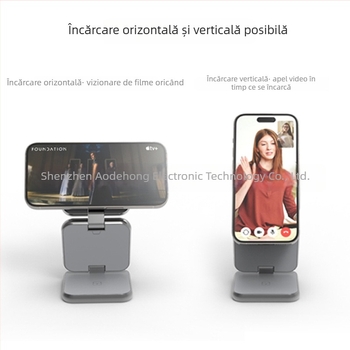 Încărcător wireless metalic 3-în-1 pentru telefon și Apple Watch, cu dock magnetic pliabil, 15W, Qi QC3.0