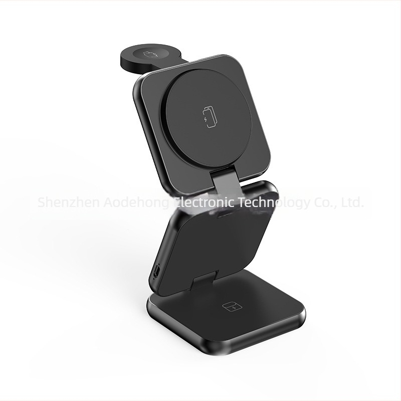Încărcător wireless metalic 3-în-1 pentru telefon și Apple Watch, cu dock magnetic pliabil, 15W, Qi QC3.0