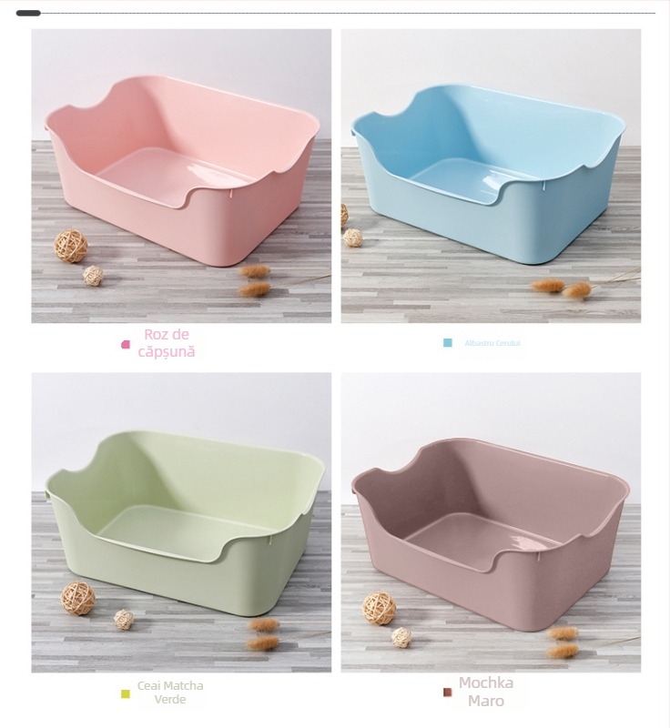 Cutie de nisip pentru pisici, design semiînchis, înălțată, margine anti-strop, material PP, pentru pisici