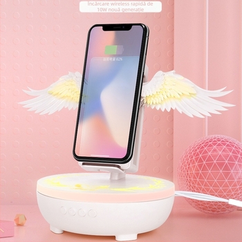 Încărcător wireless cu difuzor Bluetooth și suport pentru telefon — încărcare wireless de 10W, QC3.0 încărcare rapidă, interfață Type-C, certificat ROHS