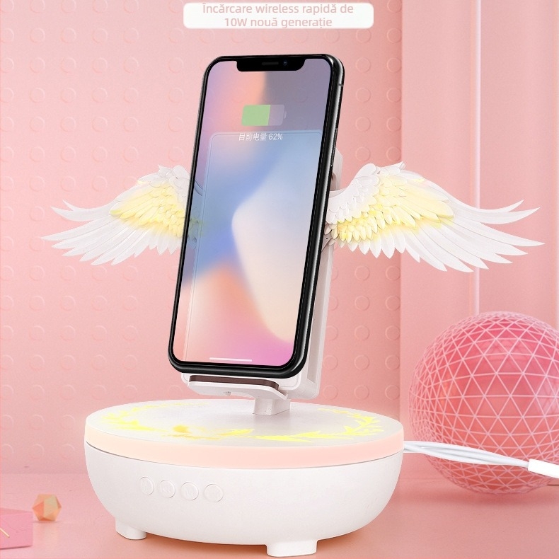 Încărcător wireless cu difuzor Bluetooth și suport pentru telefon — încărcare wireless de 10W, QC3.0 încărcare rapidă, interfață Type-C, certificat ROHS