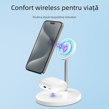 Suport magnetic 2 în 1 și încărcător wireless de 15W, PD încărcare rapidă, compatibil cu seria iPhone 15