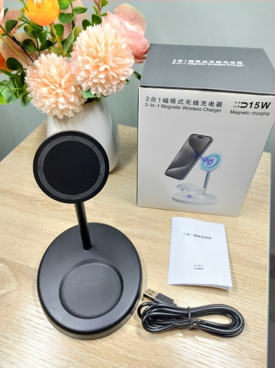 Suport magnetic 2 în 1 și încărcător wireless de 15W, PD încărcare rapidă, compatibil cu seria iPhone 15