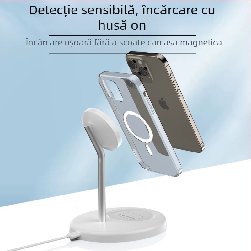 Suport magnetic 2 în 1 și încărcător wireless de 15W, PD încărcare rapidă, compatibil cu seria iPhone 15