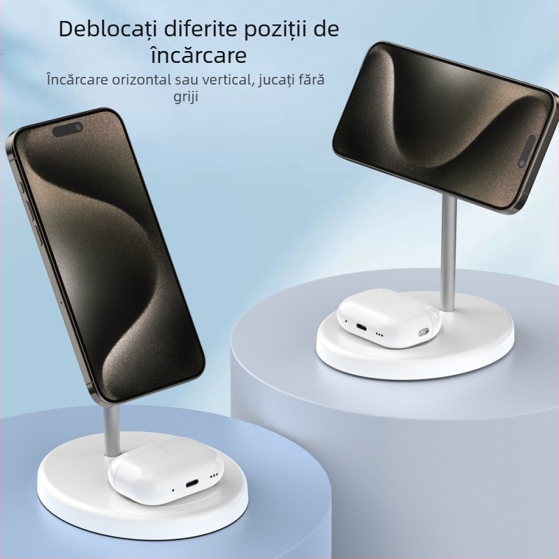 Suport magnetic 2 în 1 și încărcător wireless de 15W, PD încărcare rapidă, compatibil cu seria iPhone 15