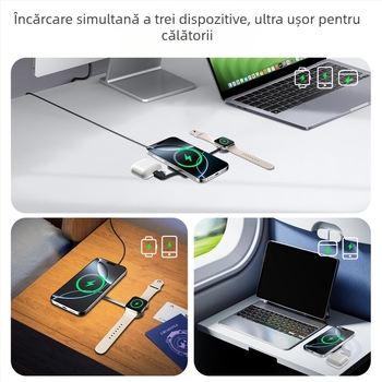 Încărcător wireless 3 în 1 pentru birou QI2 pentru Apple Watch, încărcare magnetică, încărcare rapidă, putere totală 22,5W, ieșire 15W/10W/7,5W/5W
