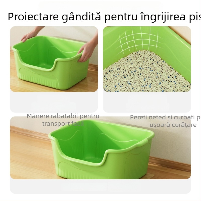 Litter box pentru pisici, design deschis, anti-stropire, semiînchis, material PP, brand Seven Oh