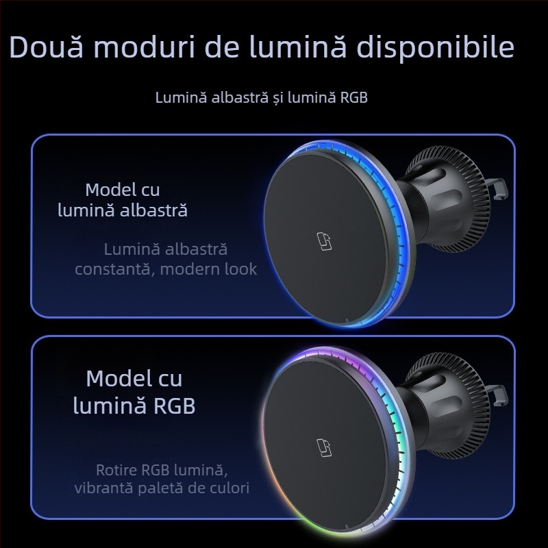 Încărcător auto wireless magnetic pentru Apple iPhone – Încărcare rapidă 15W, QC3.0, ieșire 9V2A