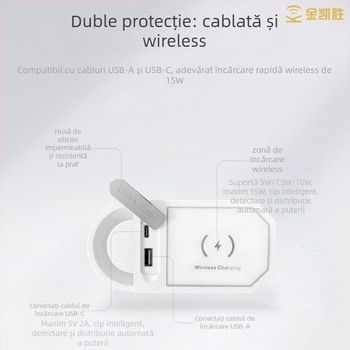 Încărcător desktop 3 în 1 pentru mobilier încorporat, cu orificiu pentru cabluri, două porturi USB și încărcare wireless de 15W, certificat CE