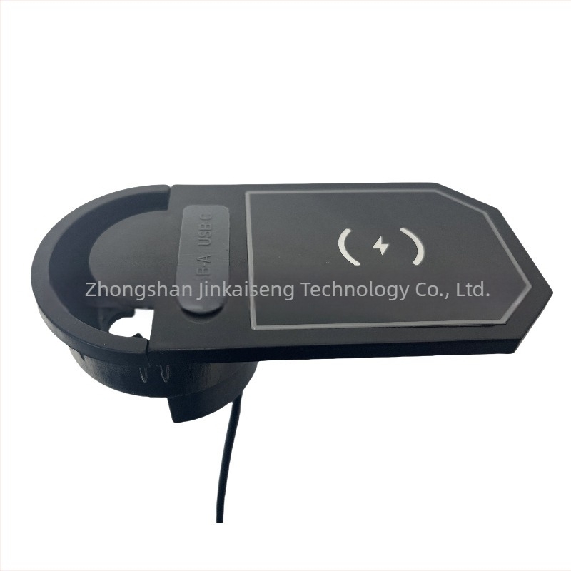 Încărcător desktop 3 în 1 pentru mobilier încorporat, cu orificiu pentru cabluri, două porturi USB și încărcare wireless de 15W, certificat CE