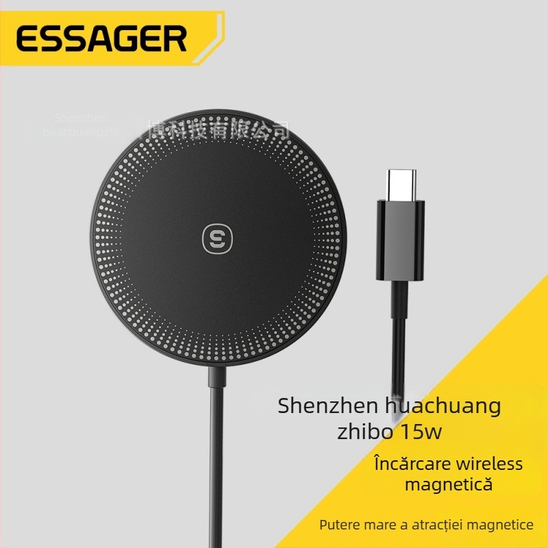 ESSAGER Încărcător wireless magnetic 2 în 1 15W pentru iPhone și AirPods, PD, 2A