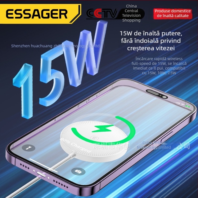 ESSAGER Încărcător wireless magnetic 2 în 1 15W pentru iPhone și AirPods, PD, 2A