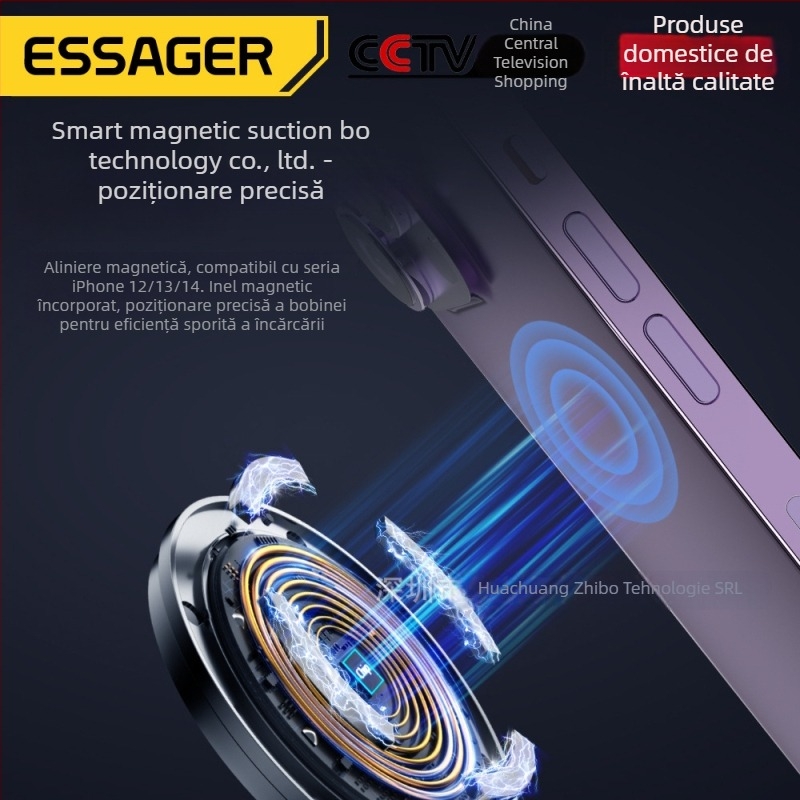 ESSAGER Încărcător wireless magnetic 2 în 1 15W pentru iPhone și AirPods, PD, 2A