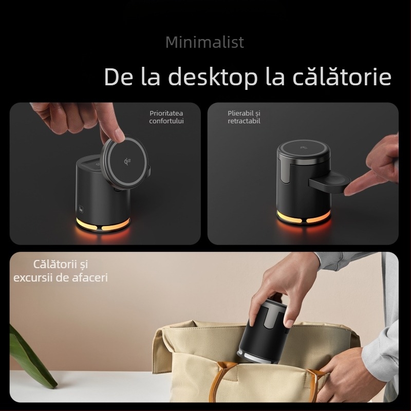 Încărcător wireless 3 în 1 cu MagSafe, 15W pentru telefon, 5W pentru căști, 3W pentru ceas, lumină ambiental RGB pe birou