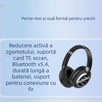 Headset Bluetooth pentru cap cu ecran – wireless pentru birou și muzică, rază de acțiune 10 m, Bluetooth 5.4, autonomie baterie peste 8 ore, sunet stereo