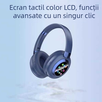 Headset Bluetooth pentru cap cu ecran – wireless pentru birou și muzică, rază de acțiune 10 m, Bluetooth 5.4, autonomie baterie peste 8 ore, sunet stereo