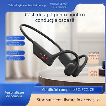 Căști cu conductivitate osoasă, prindere pe ureche, design sport, Bluetooth 5.4, IPX8, autonomie baterie 4–8 h
