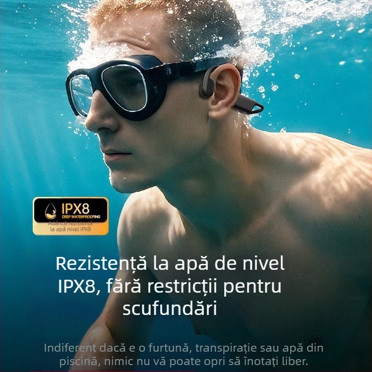 Căști cu conductivitate osoasă, prindere pe ureche, design sport, Bluetooth 5.4, IPX8, autonomie baterie 4–8 h