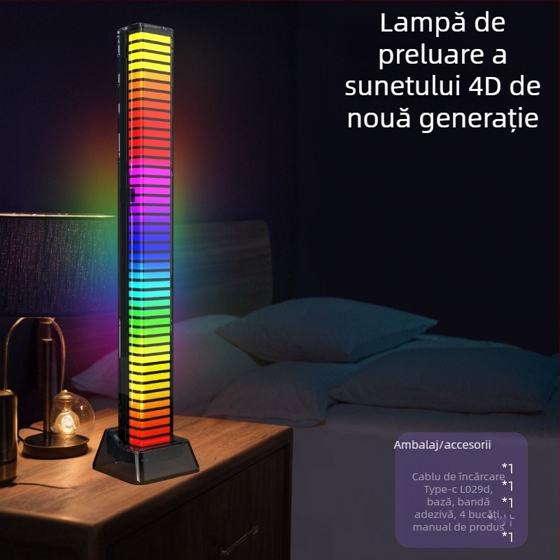 Lumină ambientală RGB 3D, activată prin sunet, control vocal, iluminare auto în ritm muzical