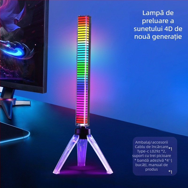 Lumină ambientală RGB 3D, activată prin sunet, control vocal, iluminare auto în ritm muzical