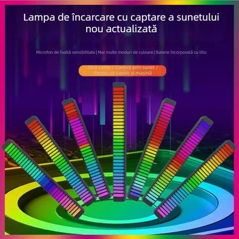 Lumină ambientală LED RGB cu control vocal și ritm muzical, alimentare USB, lampă dreptunghiulară din acril