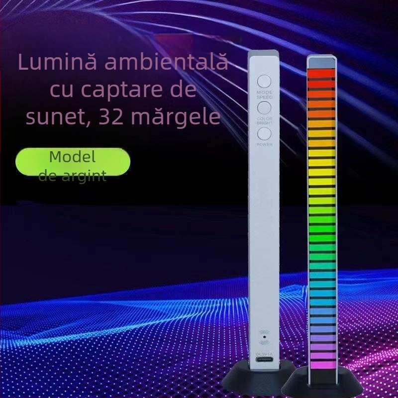 Lumină ambientală LED RGB cu control vocal și ritm muzical, alimentare USB, lampă dreptunghiulară din acril
