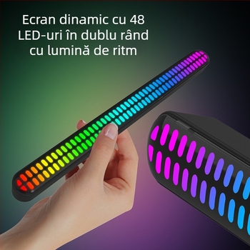 Lumină ambientală ritmică cu reacție la sunet pentru interiorul mașinii și desktop, control prin aplicație, alimentare Type-C, lumină inteligentă