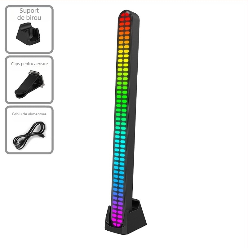 Lumină ambientală ritmică cu reacție la sunet pentru interiorul mașinii și desktop, control prin aplicație, alimentare Type-C, lumină inteligentă