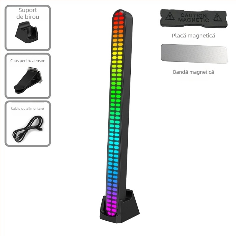 Lumină ambientală ritmică cu reacție la sunet pentru interiorul mașinii și desktop, control prin aplicație, alimentare Type-C, lumină inteligentă