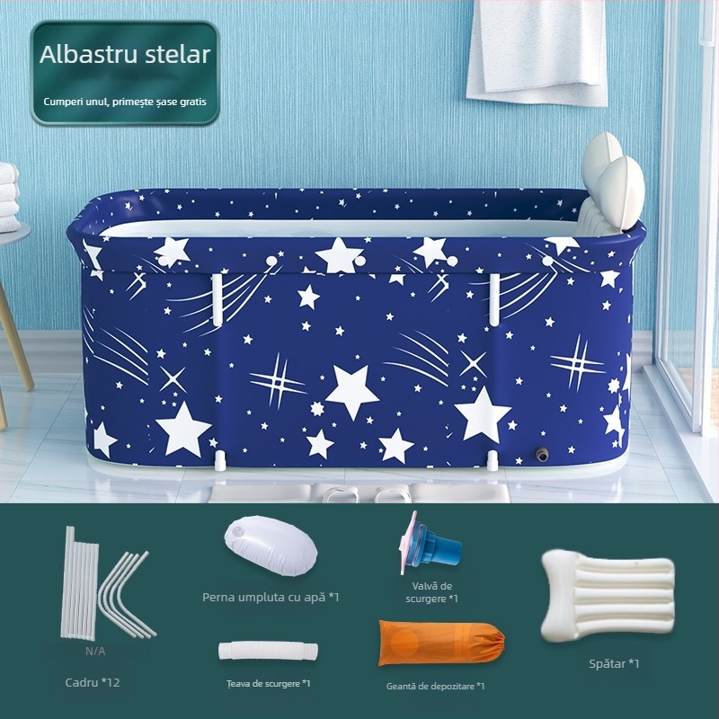 Cadă de baie pentru adulți, dreptunghiulară, pliabilă, dublă, cu temperatură constantă și masaj cu bule