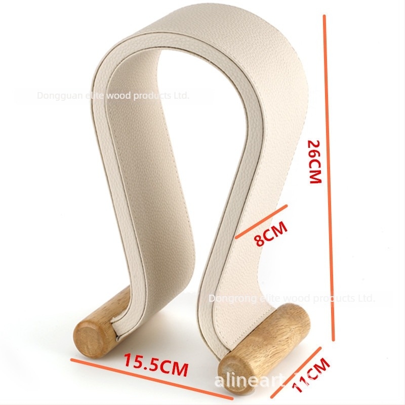 Suport pentru căști pe birou cu suprafață din piele PU și picioare din lemn de nuc, model 2018e01, greutate 0,6 kg
