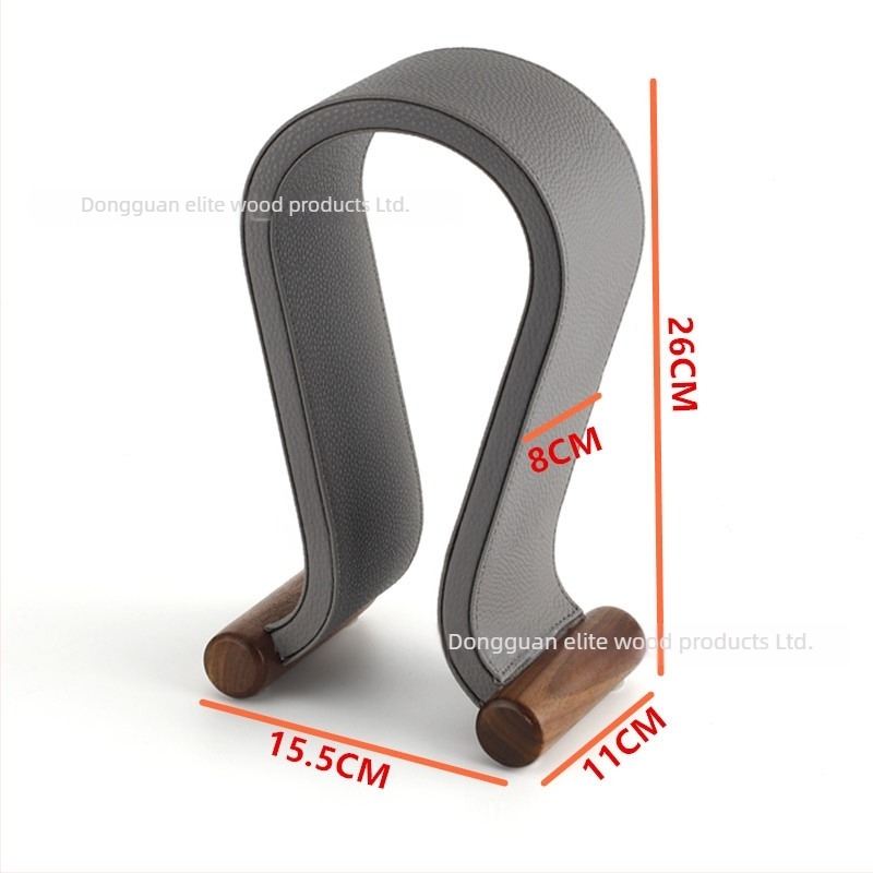 Suport pentru căști pe birou cu suprafață din piele PU și picioare din lemn de nuc, model 2018e01, greutate 0,6 kg