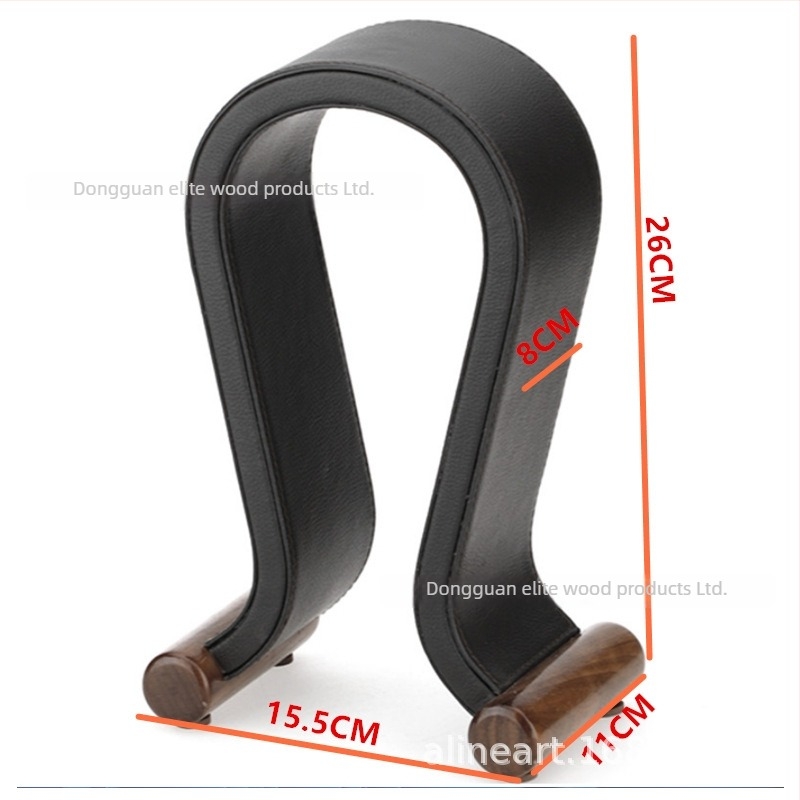 Suport pentru căști pe birou cu suprafață din piele PU și picioare din lemn de nuc, model 2018e01, greutate 0,6 kg