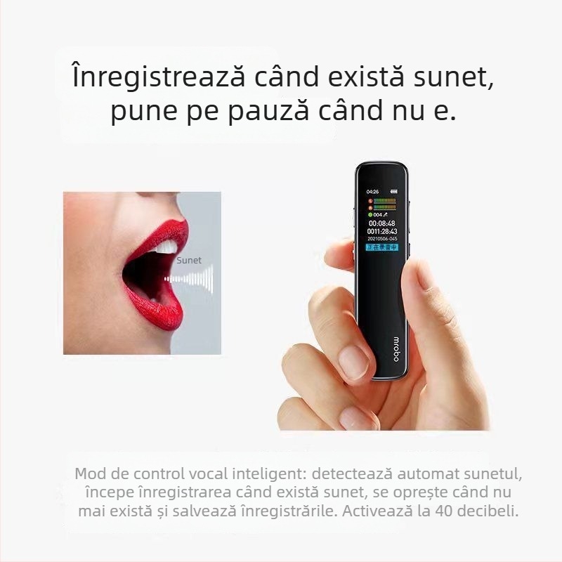 Înregistrator vocal cu două microfoane, stocare pe card TF, USB 2.0, ecran TFT