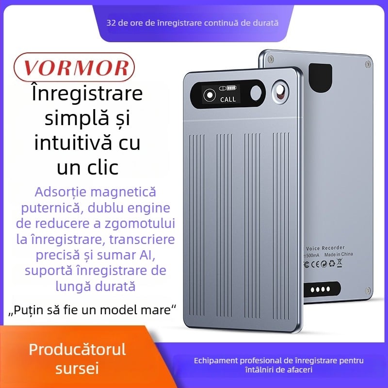 VORMOR M1 stilou de înregistrare cu modul dublu, format MP3, distanță de înregistrare până la 5 m, sistem cu trei microfoane (2 direcționale + 1 microfon vibrațional), interfață Type-C