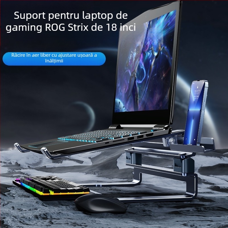 Suport de birou pentru laptop 04118, aliaj de aluminiu, compatibilitate universală, orientare verticală, răcire