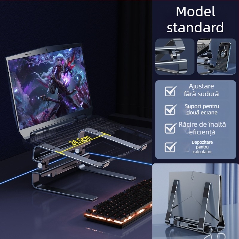 Suport de birou pentru laptop 04118, aliaj de aluminiu, compatibilitate universală, orientare verticală, răcire