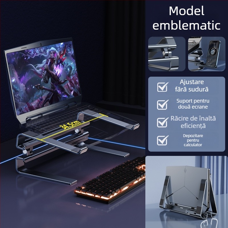 Suport de birou pentru laptop 04118, aliaj de aluminiu, compatibilitate universală, orientare verticală, răcire