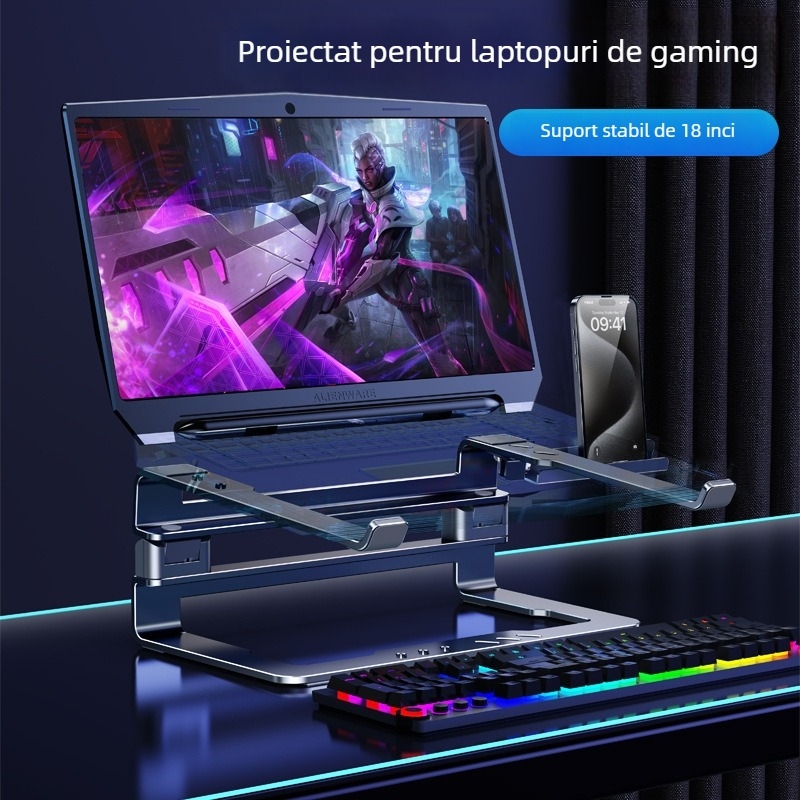 Suport de birou pentru laptop 04118, aliaj de aluminiu, compatibilitate universală, orientare verticală, răcire