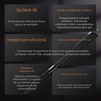 Stilou AI de înregistrare cu traducere voce în text, microfon direcțional, fără card de memorie, fără înregistrare video